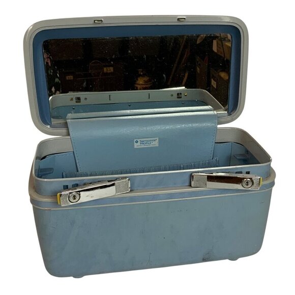Vintage Samsonite Profile Blue Train Cosmetic Case With Handle & Mirror No KEYS - Picture 2 of 8